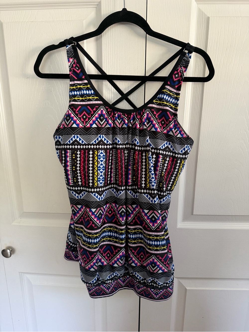 5 for $25! Women’s Strappy Aztec Print Tank Top - Black, Pink & Blue